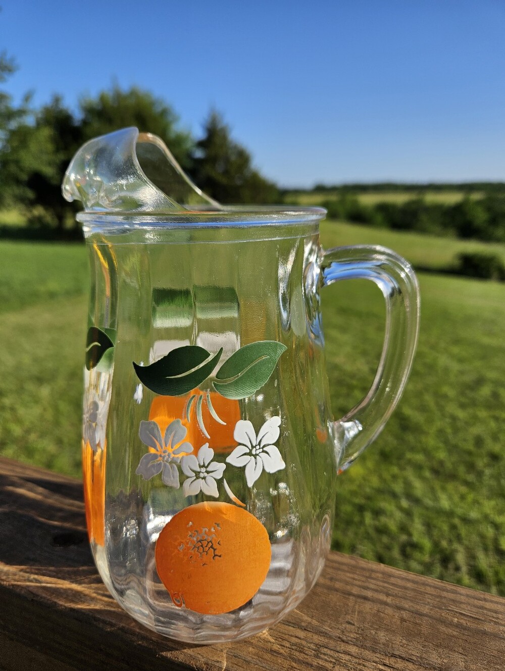 Vtg Bartlett Collins Orange Blossom Glass Juice Pitcher MCM Retro 1950s Ice Lip